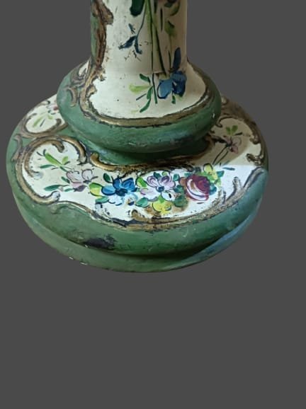 LAMPADA IN LEGNO LACCATO E DECORATO DELLA FINE DEL XIX ECOLO INIZIO XX SECOLO-photo-3