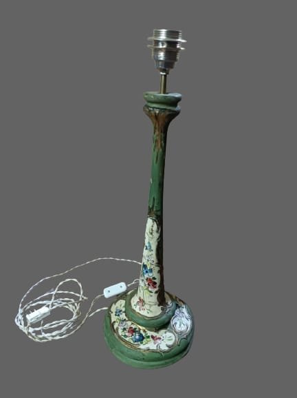 LAMPADA IN LEGNO LACCATO E DECORATO DELLA FINE DEL XIX ECOLO INIZIO XX SECOLO-photo-4