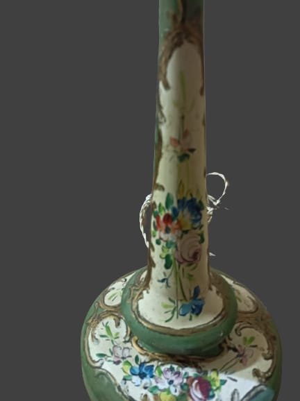 LAMPADA IN LEGNO LACCATO E DECORATO DELLA FINE DEL XIX ECOLO INIZIO XX SECOLO-photo-5