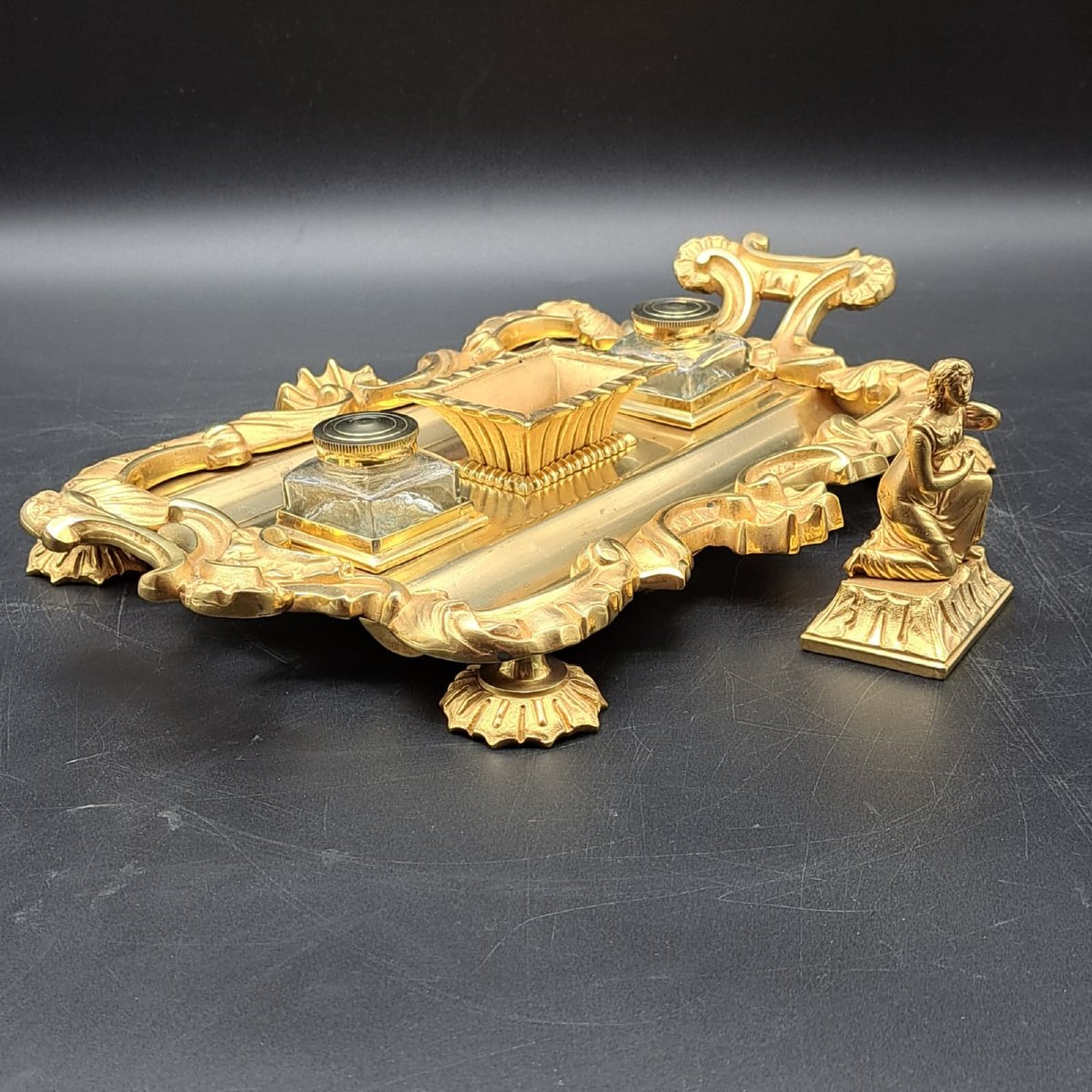 CALAMAIO IN BRONZO DORATO DI EPOCA CARLO X-photo-4