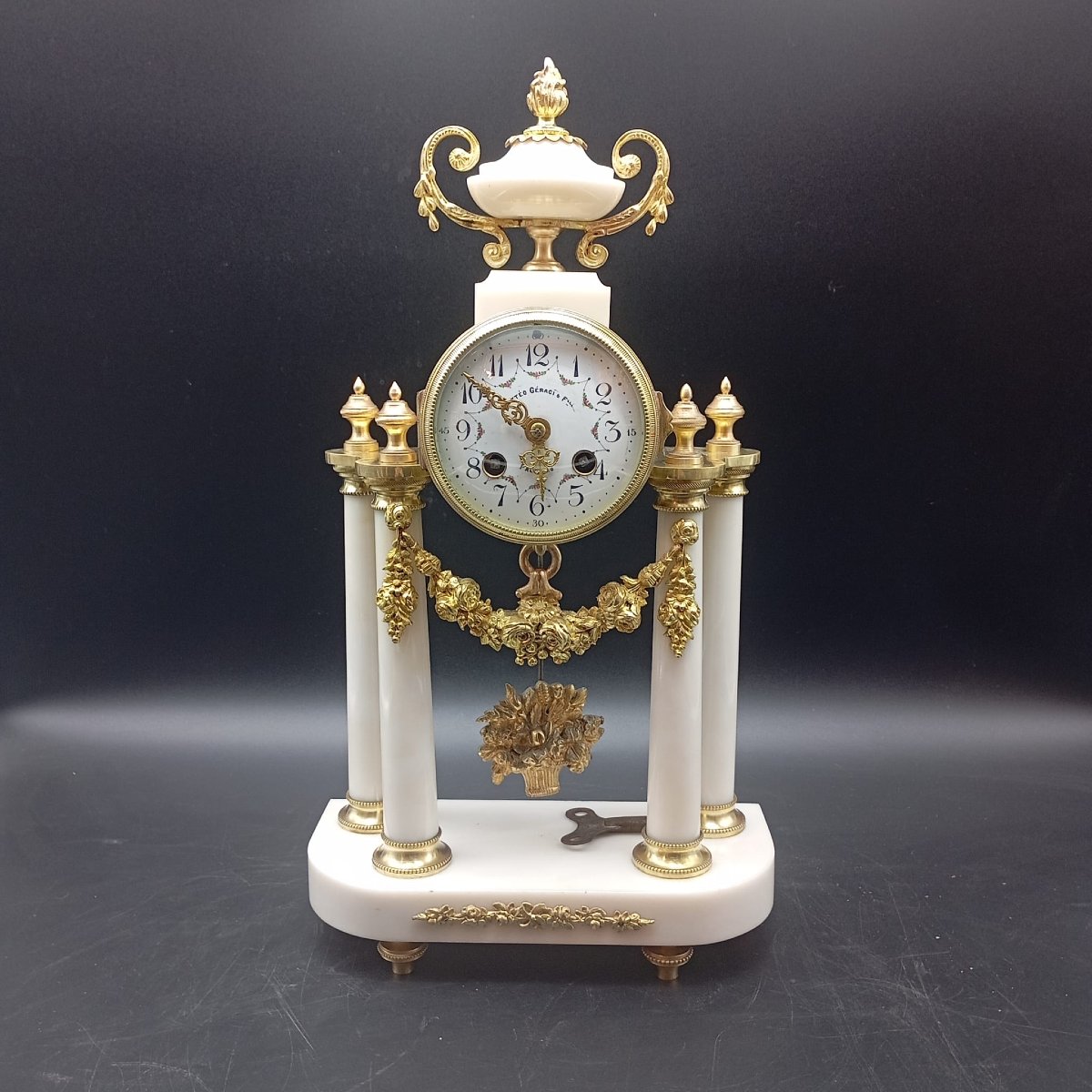 OROLOGIO A PENDOLO IN BRONZO DORATO E MARMO DELLA SECONDA META' DEL XIX SECOLO-photo-2