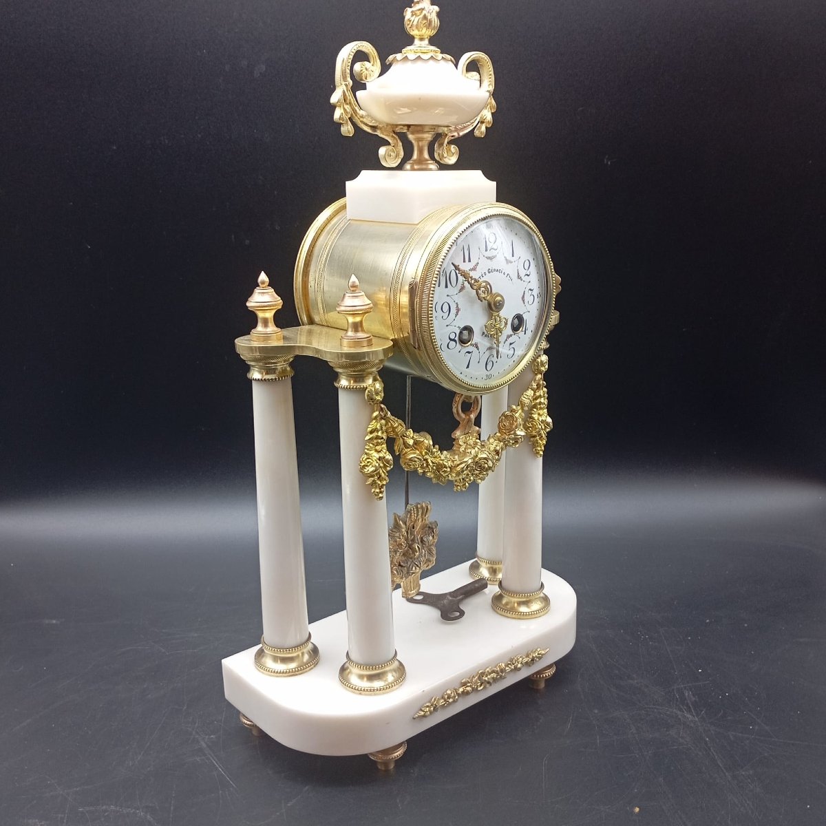 OROLOGIO A PENDOLO IN BRONZO DORATO E MARMO DELLA SECONDA META' DEL XIX SECOLO-photo-3