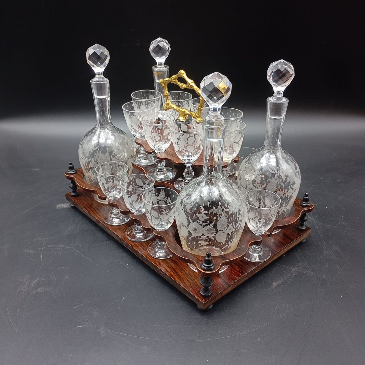 CAVE' A LIQUEUR DEL XIX SECOLO IN LEGNO EBANIZZATO E CRISTALLO-photo-7