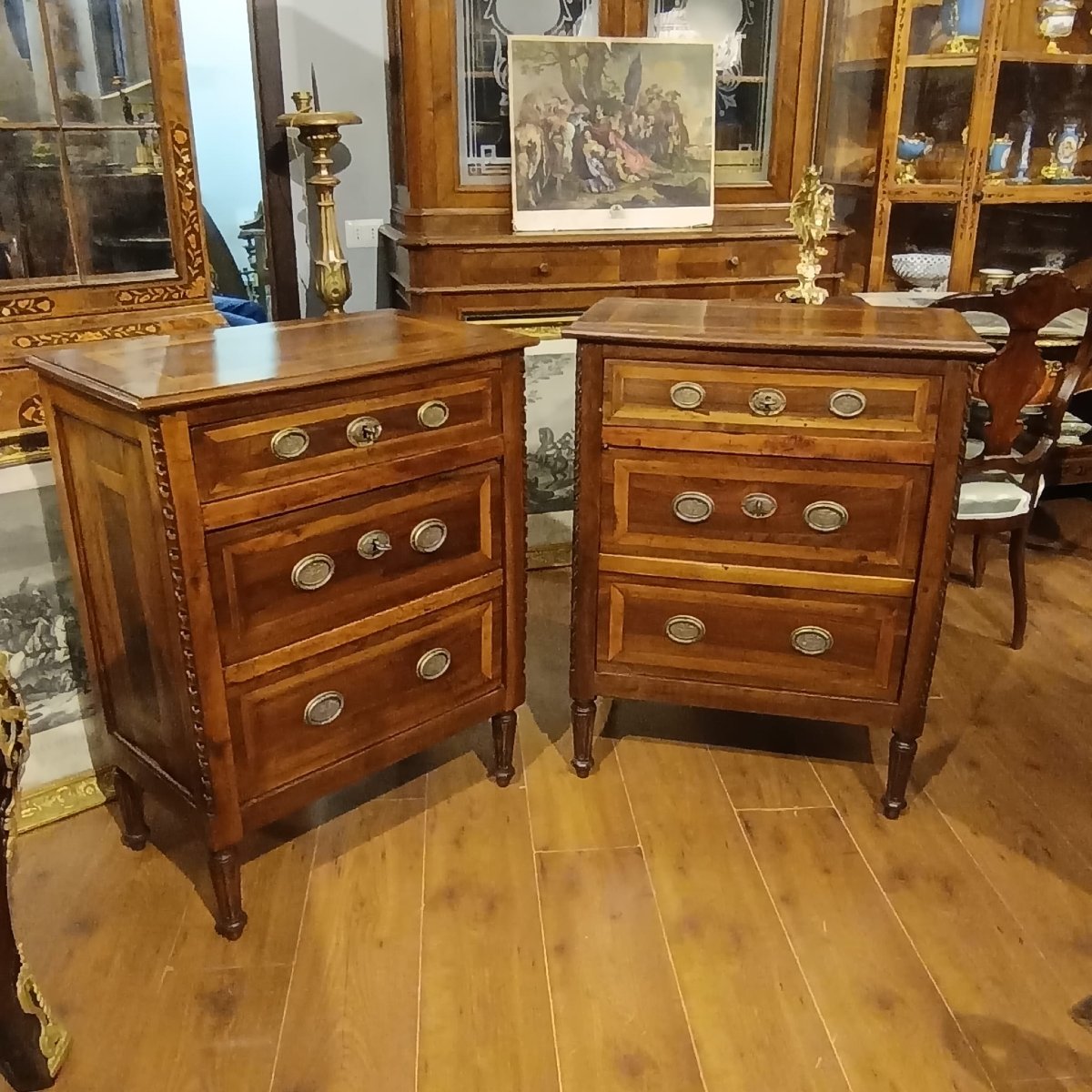 COPPIA DI COMODINI DI EPOCA LUIGI XVI FINE DEL XVIII SECOLO-photo-1