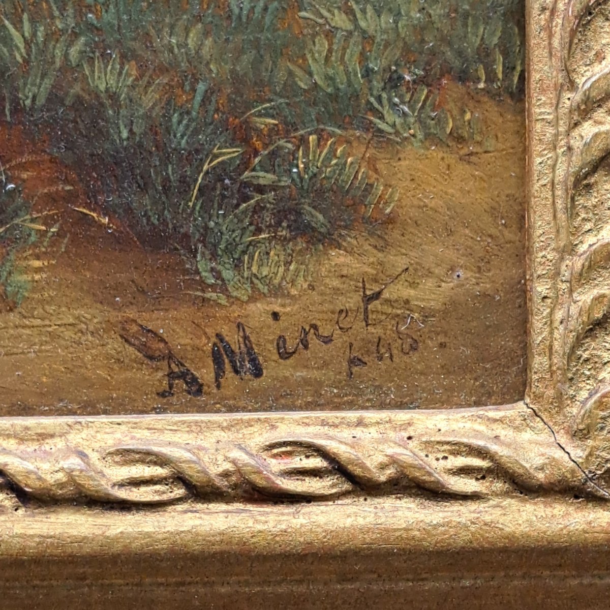 DIPINTO OLIO SU TAVOLA FIRMATO E DATATO A. MINET 1848-photo-4