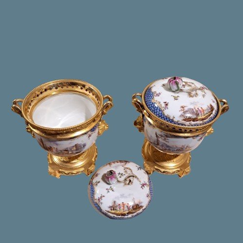 COPPIA DI BRUCIAPROFUMI DELLA SECONDA META' DEL XIX SECOLO DI MEISSEN AUGUST REX HELENA WOLFSOH-photo-5