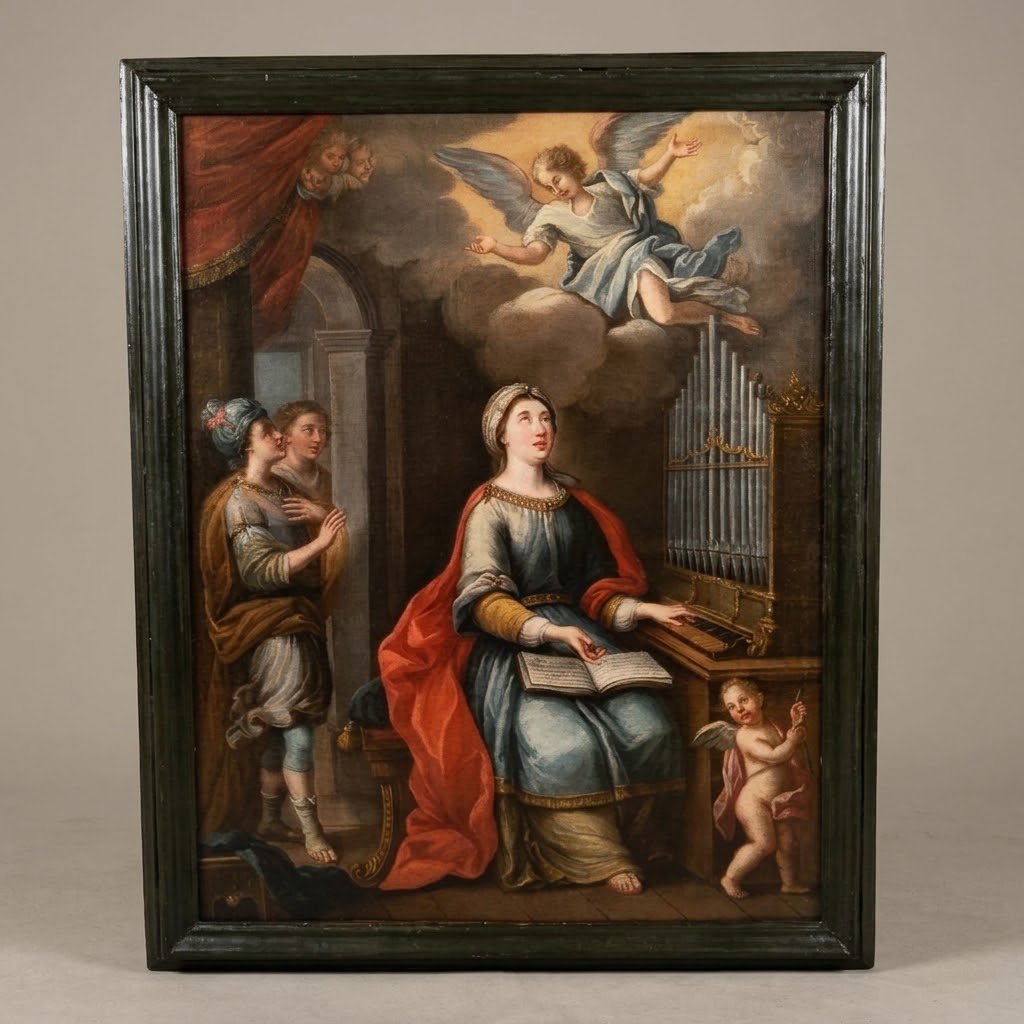 DIPINTO ANTICO OLIO SU TELA DEL XVIII SECOLO RAFFIGURANTE SANTA CECILIA