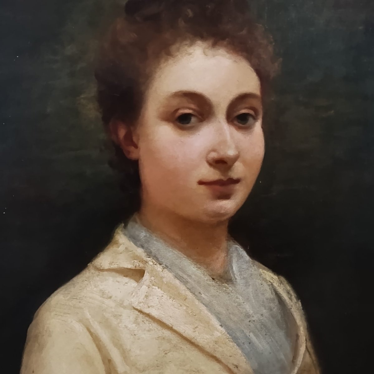 DIPINTO ANTICO RITRATTO DI GIOVANE DONNA DELLA FINE DEL XIX SECOLO FIRMATO FRANCOIS VINCENT M. -photo-2