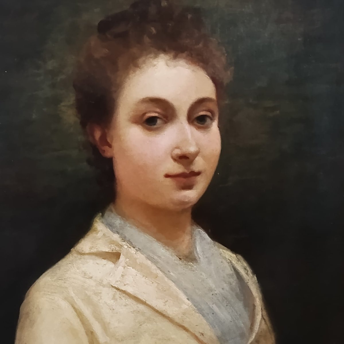 DIPINTO ANTICO RITRATTO DI GIOVANE DONNA DELLA FINE DEL XIX SECOLO FIRMATO FRANCOIS VINCENT M. -photo-1