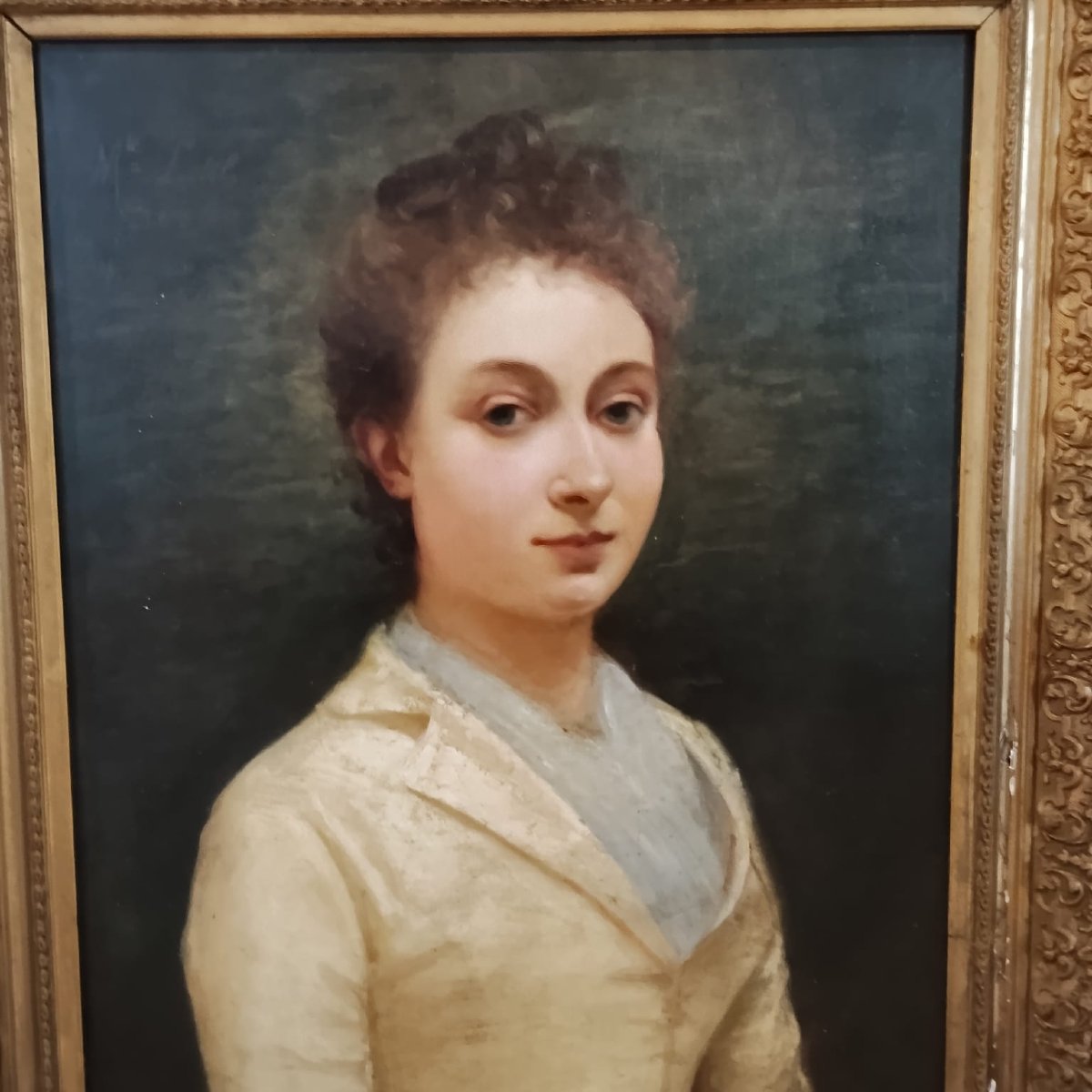 DIPINTO ANTICO RITRATTO DI GIOVANE DONNA DELLA FINE DEL XIX SECOLO FIRMATO FRANCOIS VINCENT M. -photo-2