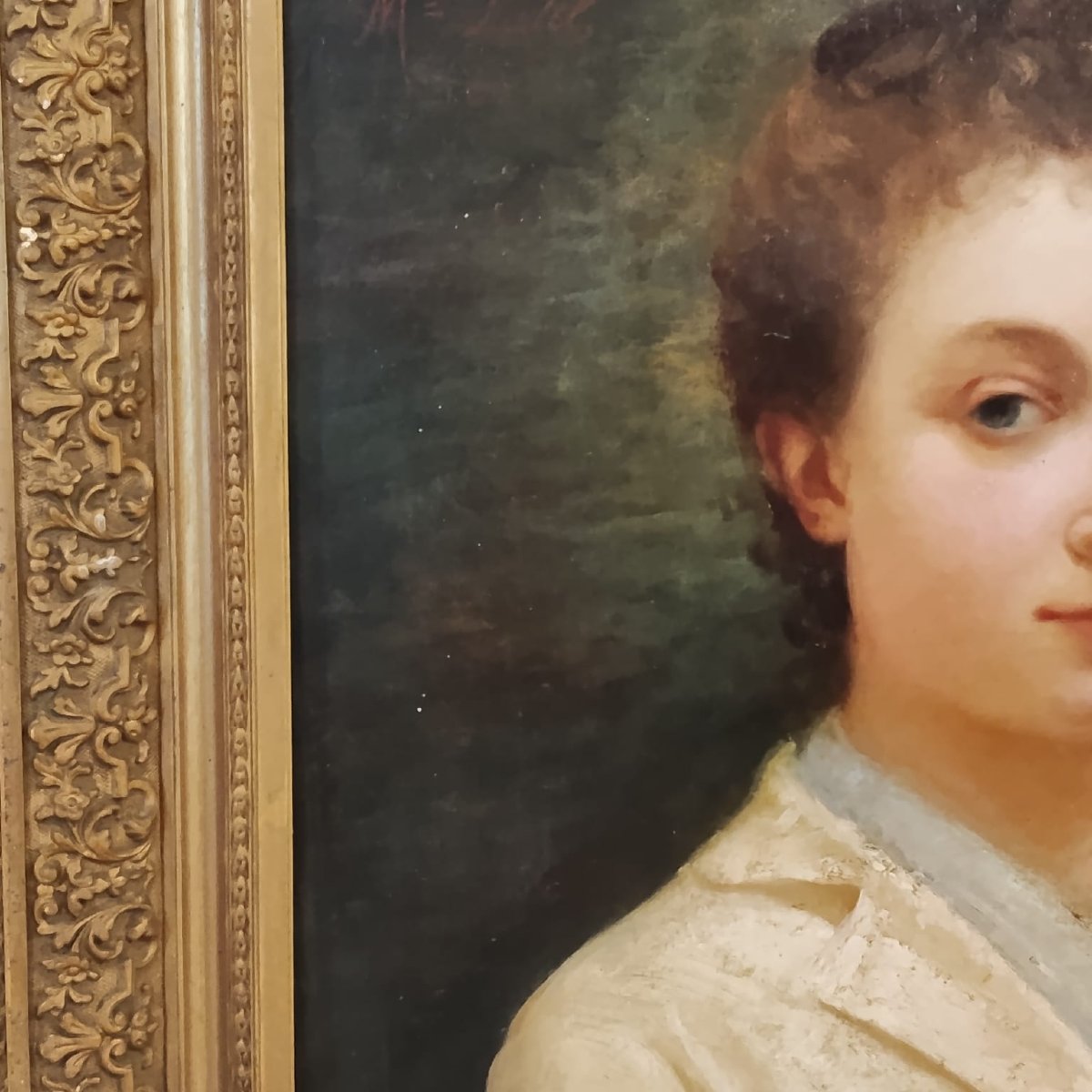 DIPINTO ANTICO RITRATTO DI GIOVANE DONNA DELLA FINE DEL XIX SECOLO FIRMATO FRANCOIS VINCENT M. -photo-6