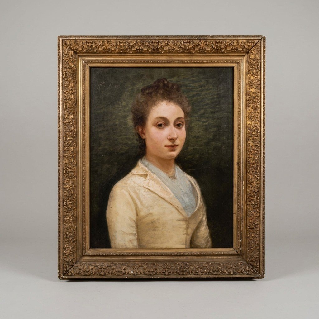 DIPINTO ANTICO RITRATTO DI GIOVANE DONNA DELLA FINE DEL XIX SECOLO FIRMATO FRANCOIS VINCENT M. -photo-8