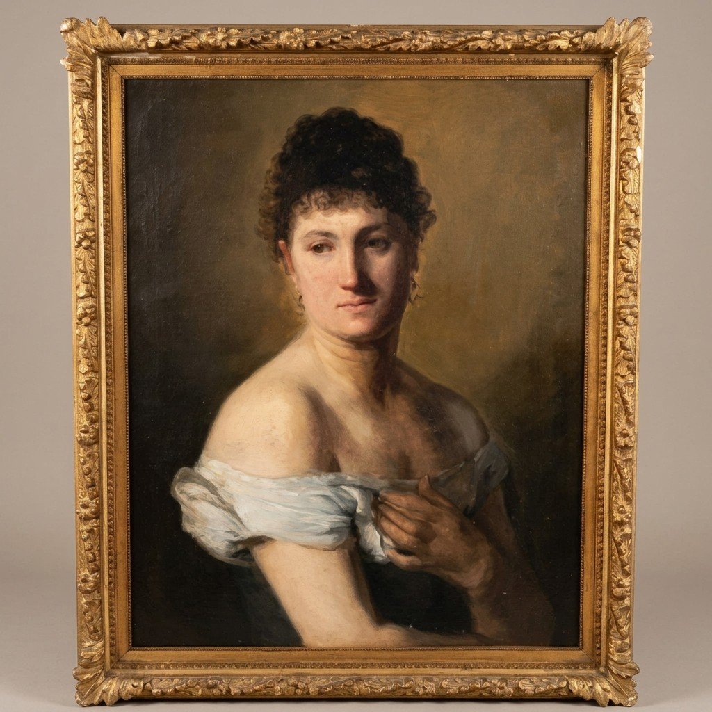 DIPINTO ANTICO RITRATTO DI GIOVANE DONNA DEL XIX SECOLO