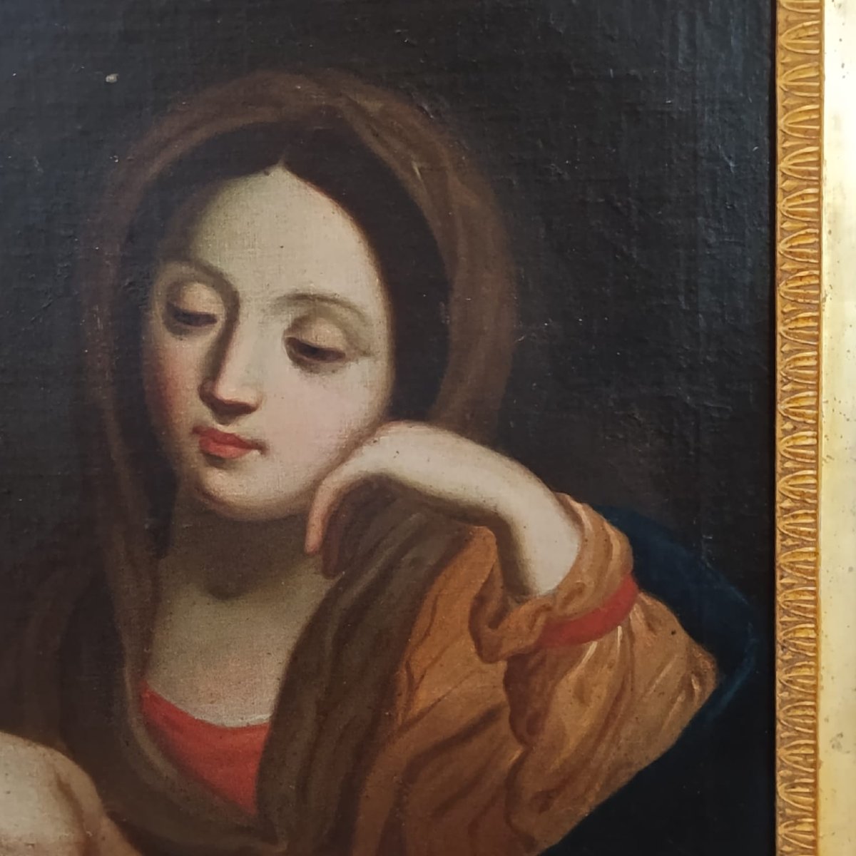 ANTICO DIPINTO OLIO SU TELA MADONNA CON BAMBINO DELLA FINE DEL XVIII SECOLO-photo-3