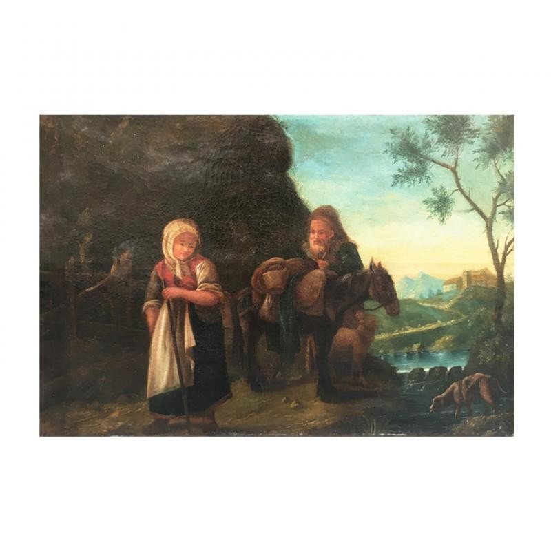 Coppia di due dipinti veneti olio su tela raffiguranti paesaggi con figure-photo-4