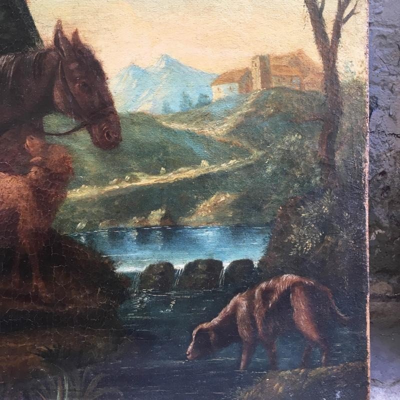 Coppia di due dipinti veneti olio su tela raffiguranti paesaggi con figure-photo-3