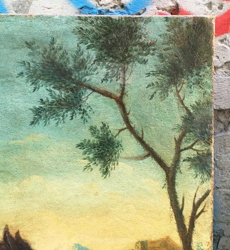 Coppia di due dipinti veneti olio su tela raffiguranti paesaggi con figure-photo-4