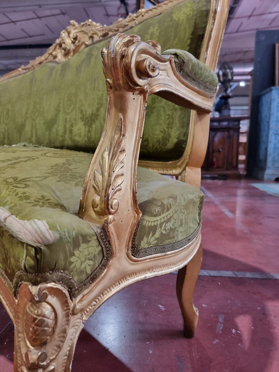 Elegante divano in legno intagliato e dorato-photo-2
