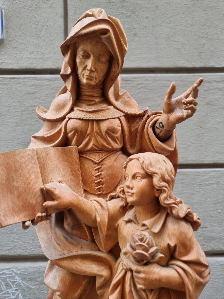 Bellissima scultura lignea raffigurante Sant'Anna e Maria-photo-2