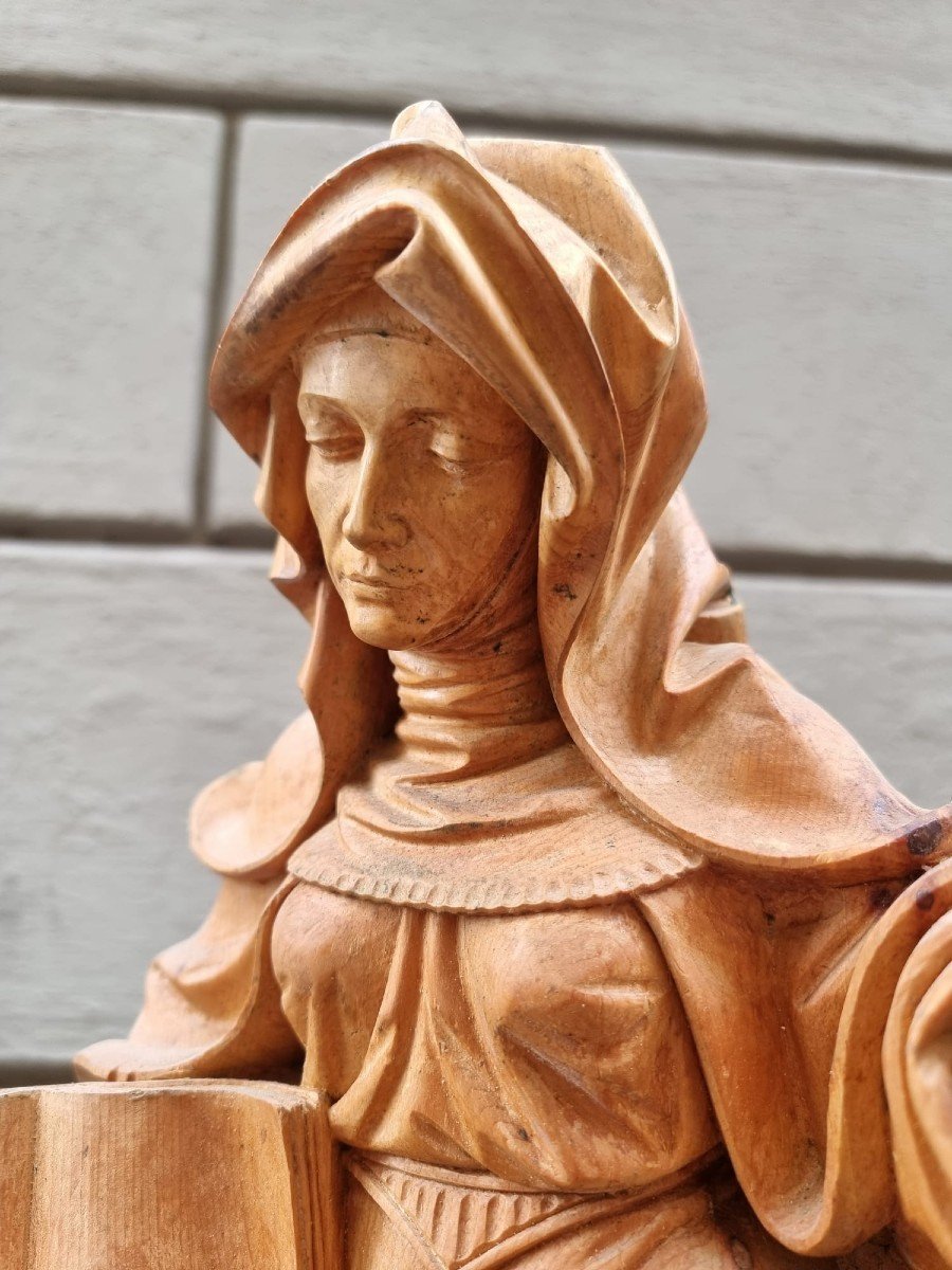 Bellissima scultura lignea raffigurante Sant'Anna e Maria-photo-4