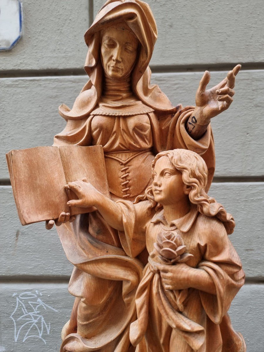 Bellissima scultura lignea raffigurante Sant'Anna e Maria-photo-1