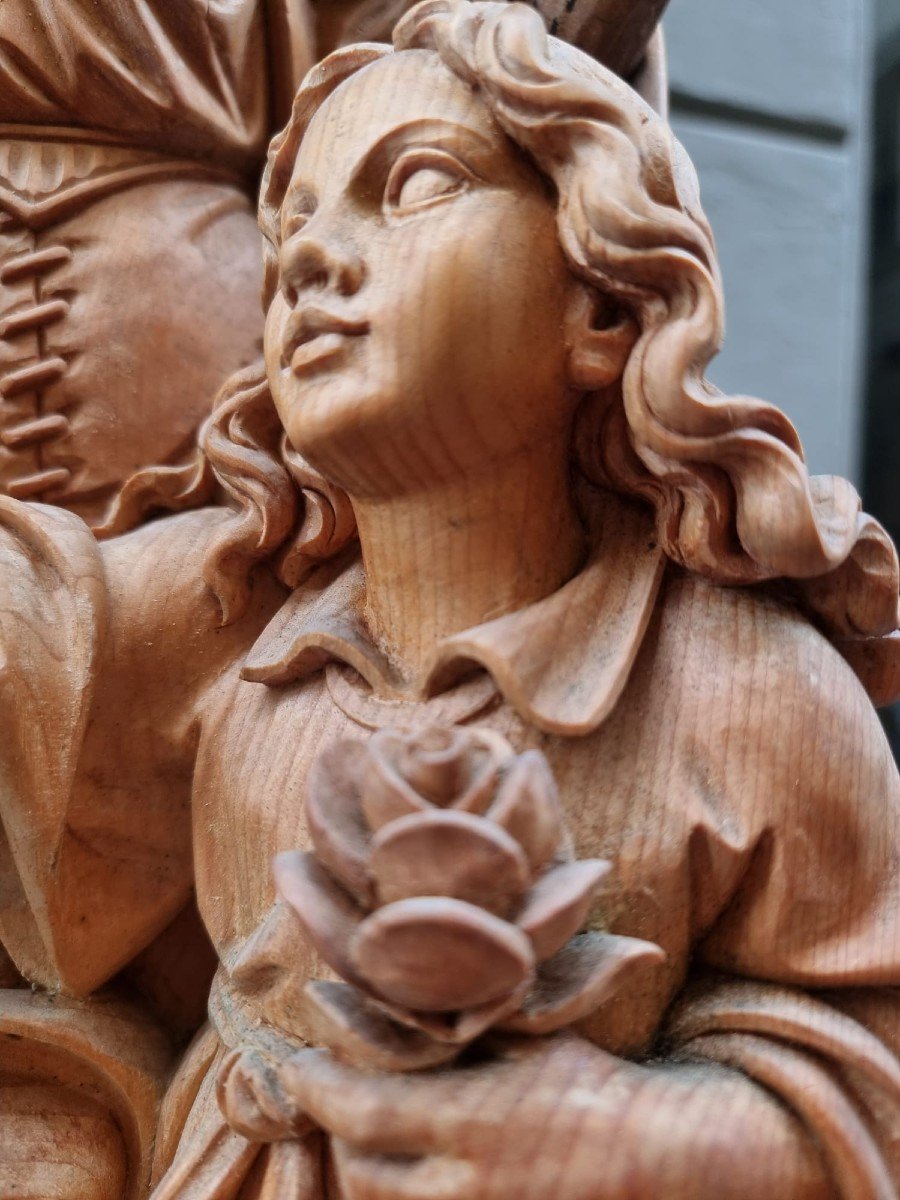 Bellissima scultura lignea raffigurante Sant'Anna e Maria-photo-4