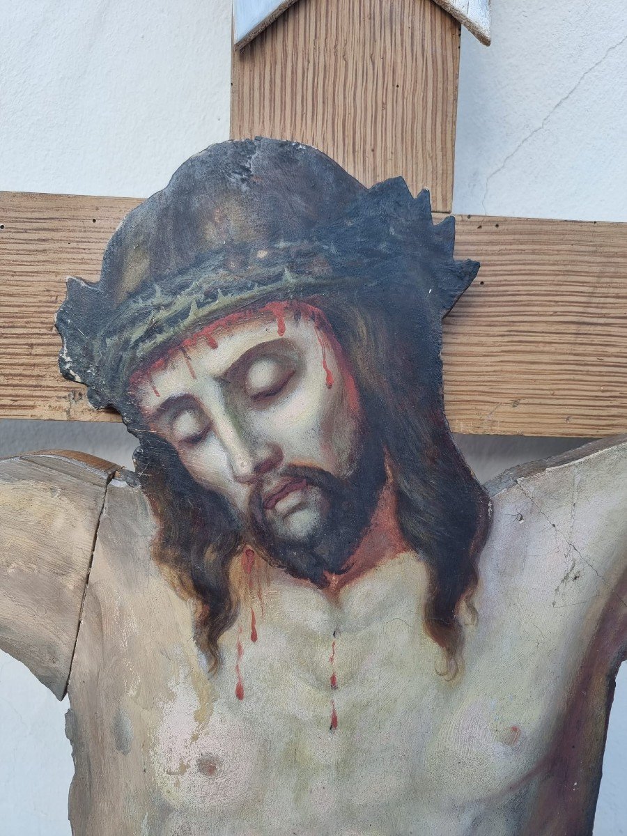 Crocifisso ligneo dipinto XIX secolo-photo-4