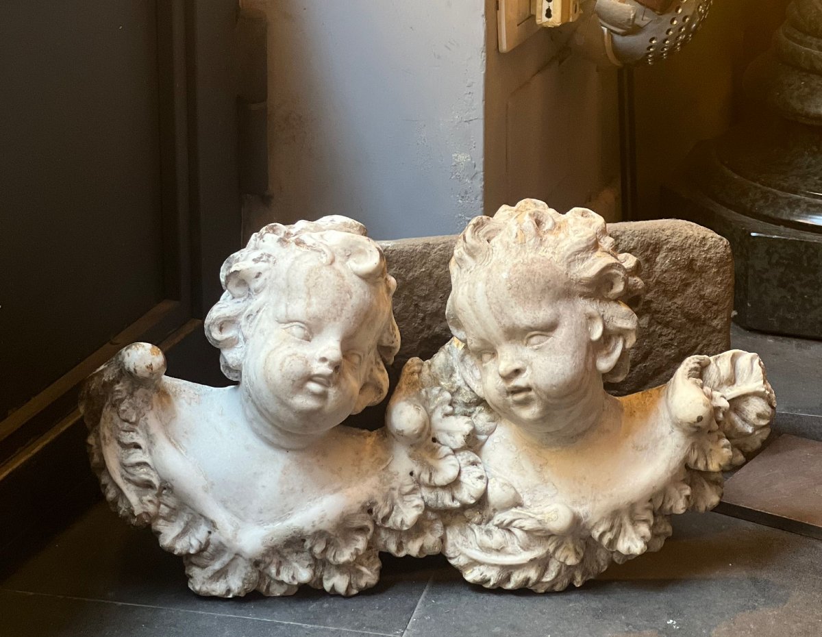 Coppia di putti in marmo XVII secolo-photo-4