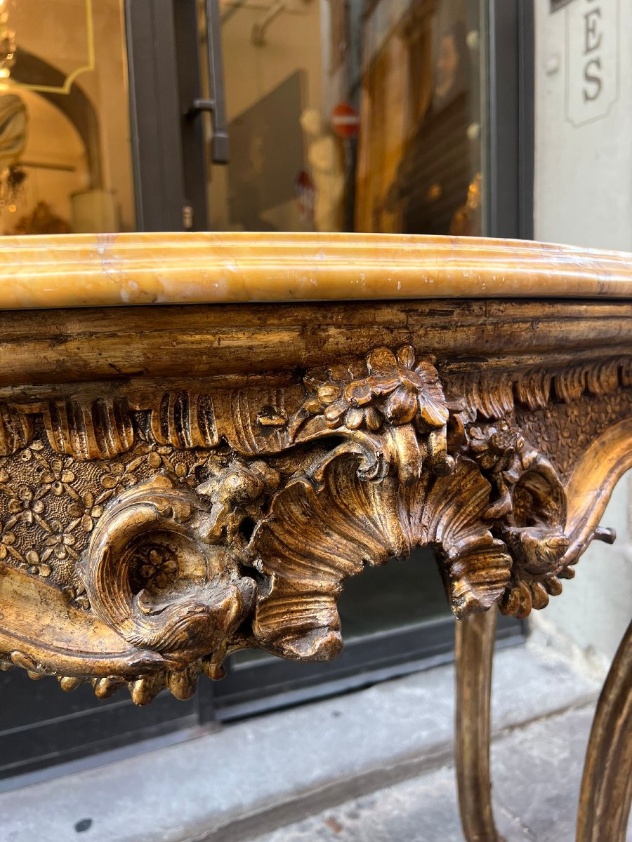 Console rocaille in legno intagliato e dorato-photo-2