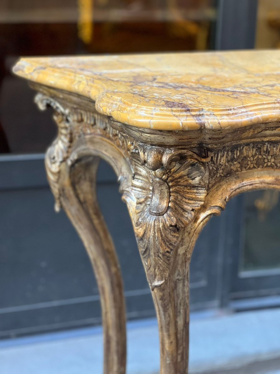Console rocaille in legno intagliato e dorato-photo-4