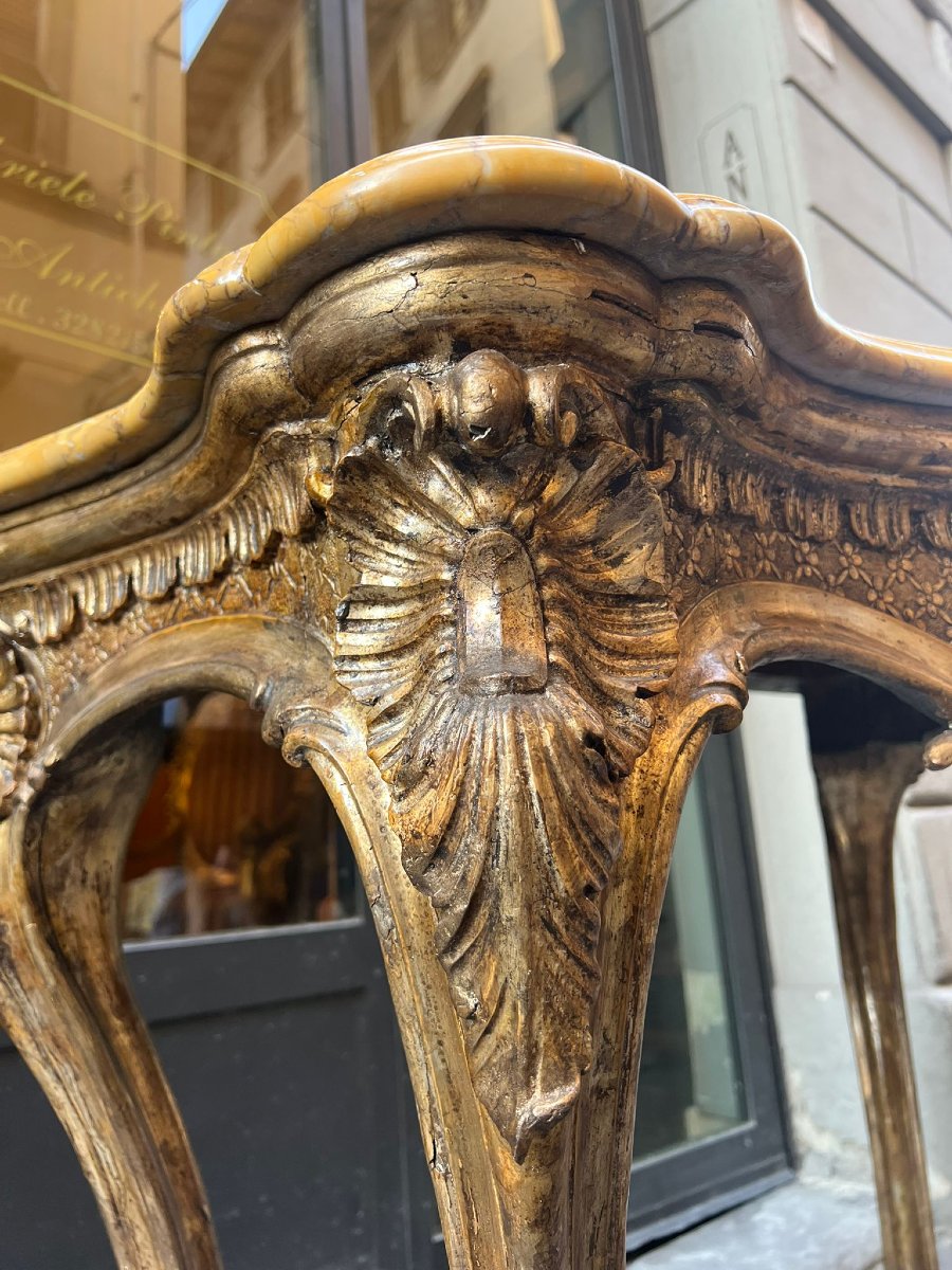 Console rocaille in legno intagliato e dorato-photo-4