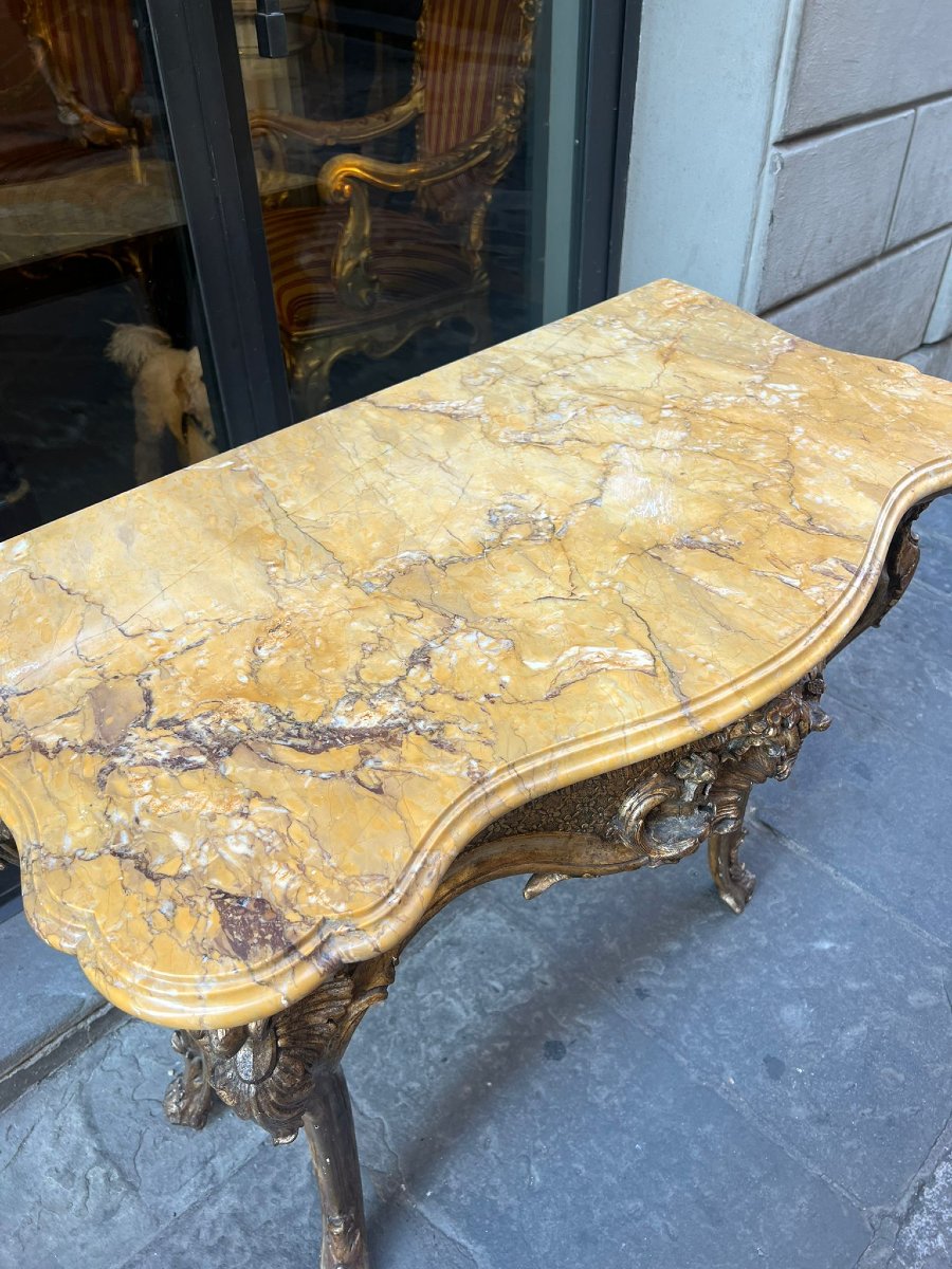 Console rocaille in legno intagliato e dorato-photo-7