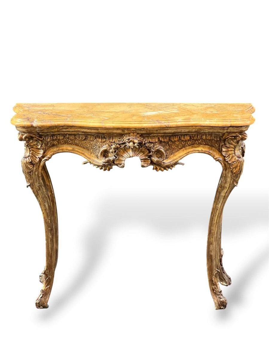 Console rocaille in legno intagliato e dorato