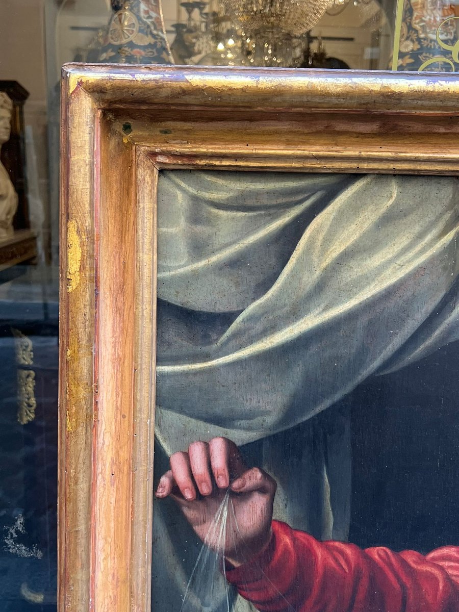 Dipinto olio su tavola raffigurante Sacra Famiglia-photo-1