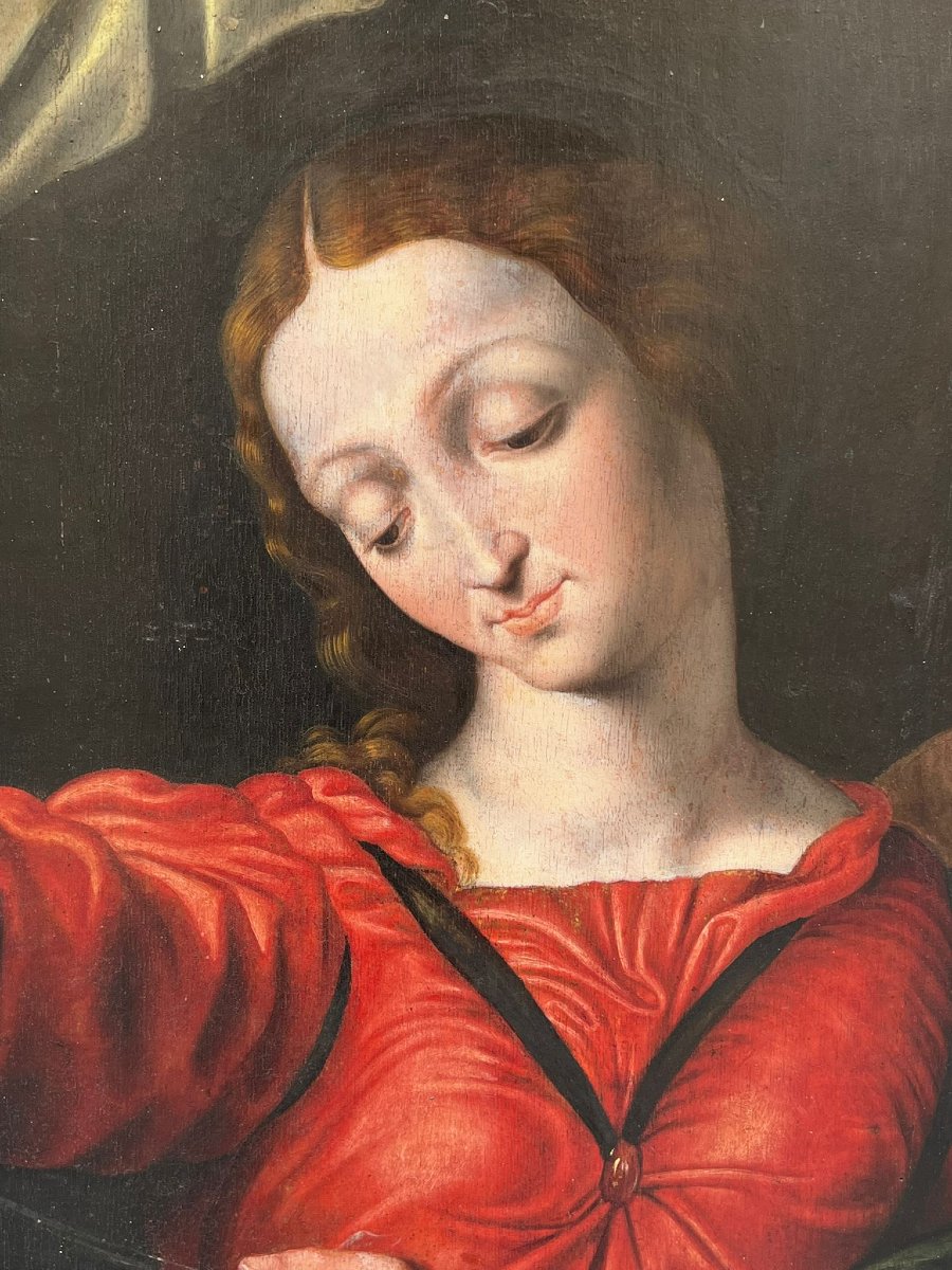 Dipinto olio su tavola raffigurante Sacra Famiglia-photo-2