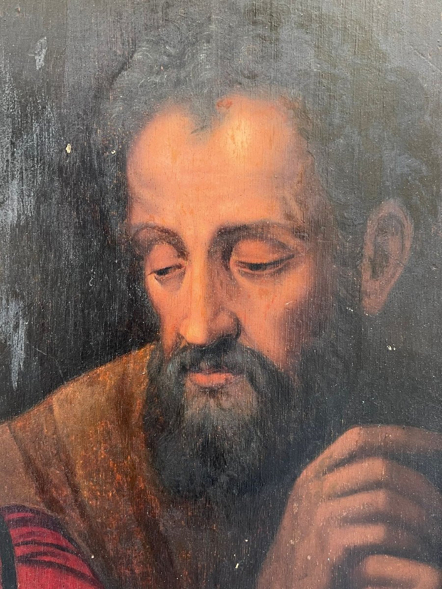 Dipinto olio su tavola raffigurante Sacra Famiglia-photo-3