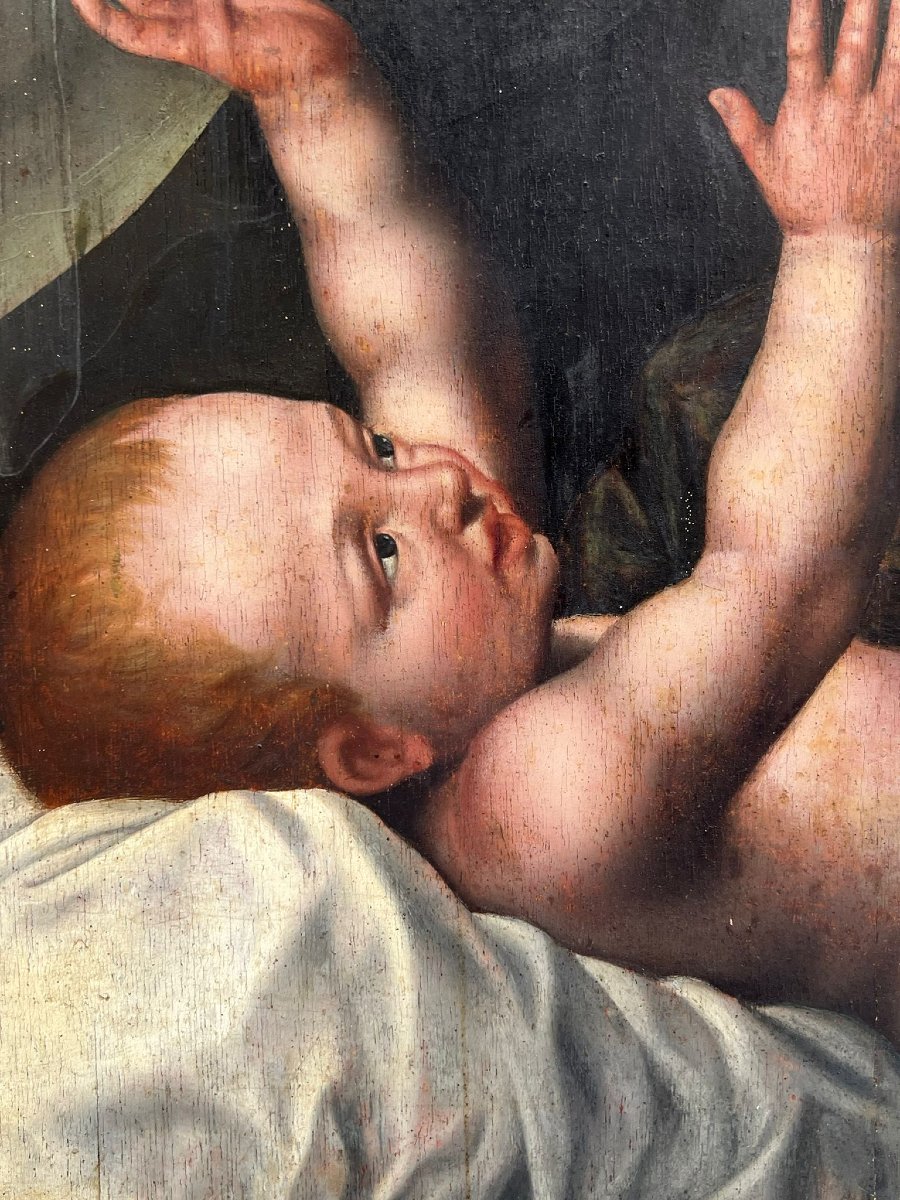 Dipinto olio su tavola raffigurante Sacra Famiglia-photo-5