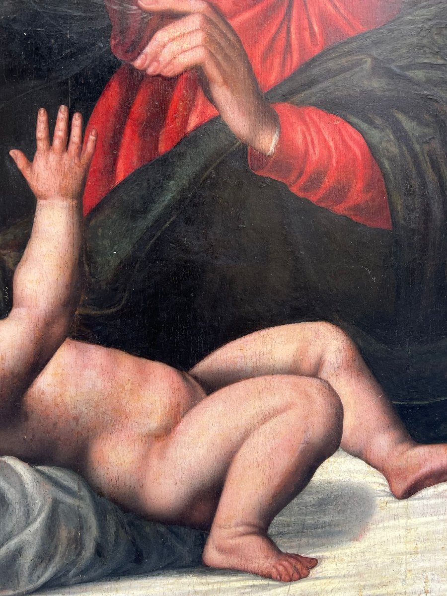 Dipinto olio su tavola raffigurante Sacra Famiglia-photo-6