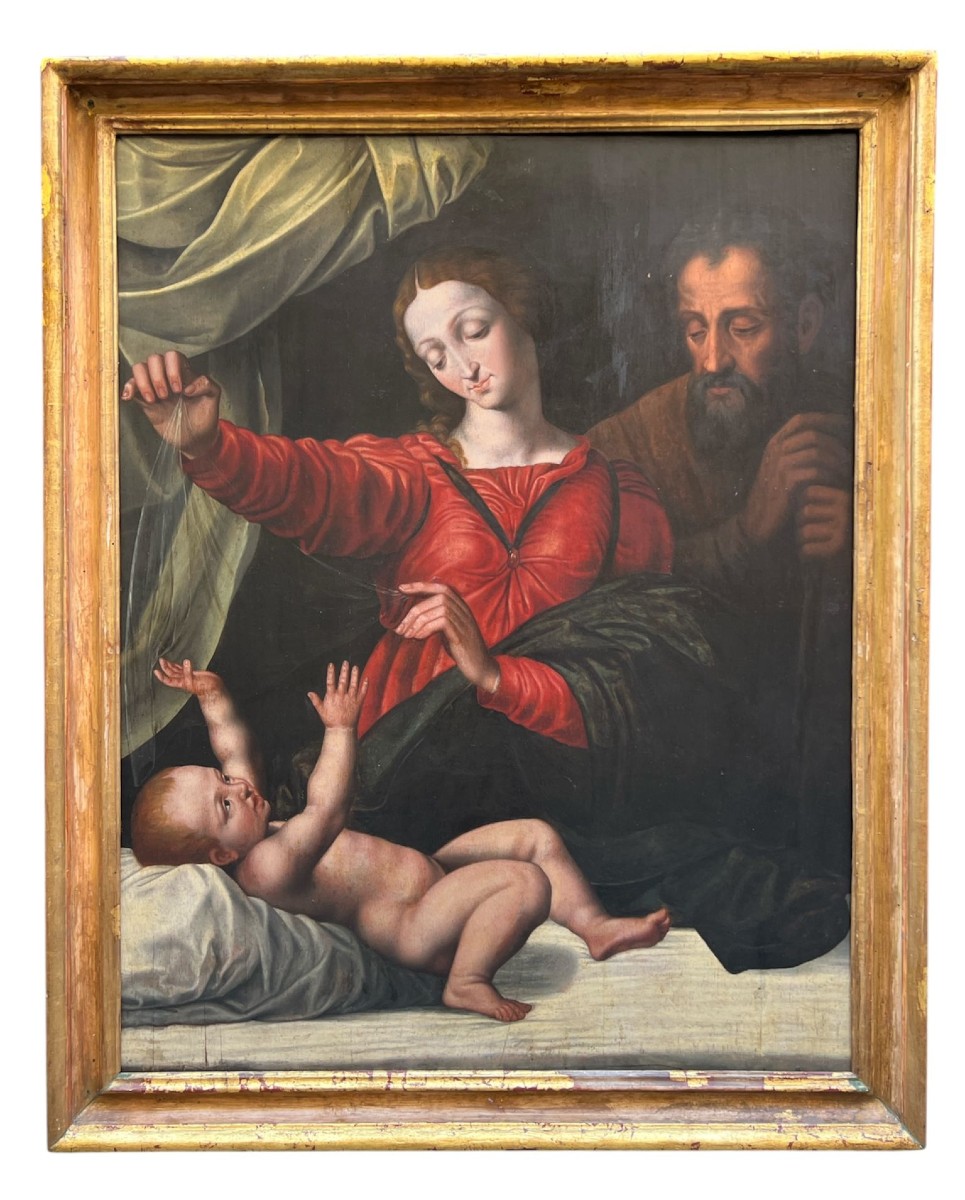 Dipinto olio su tavola raffigurante Sacra Famiglia