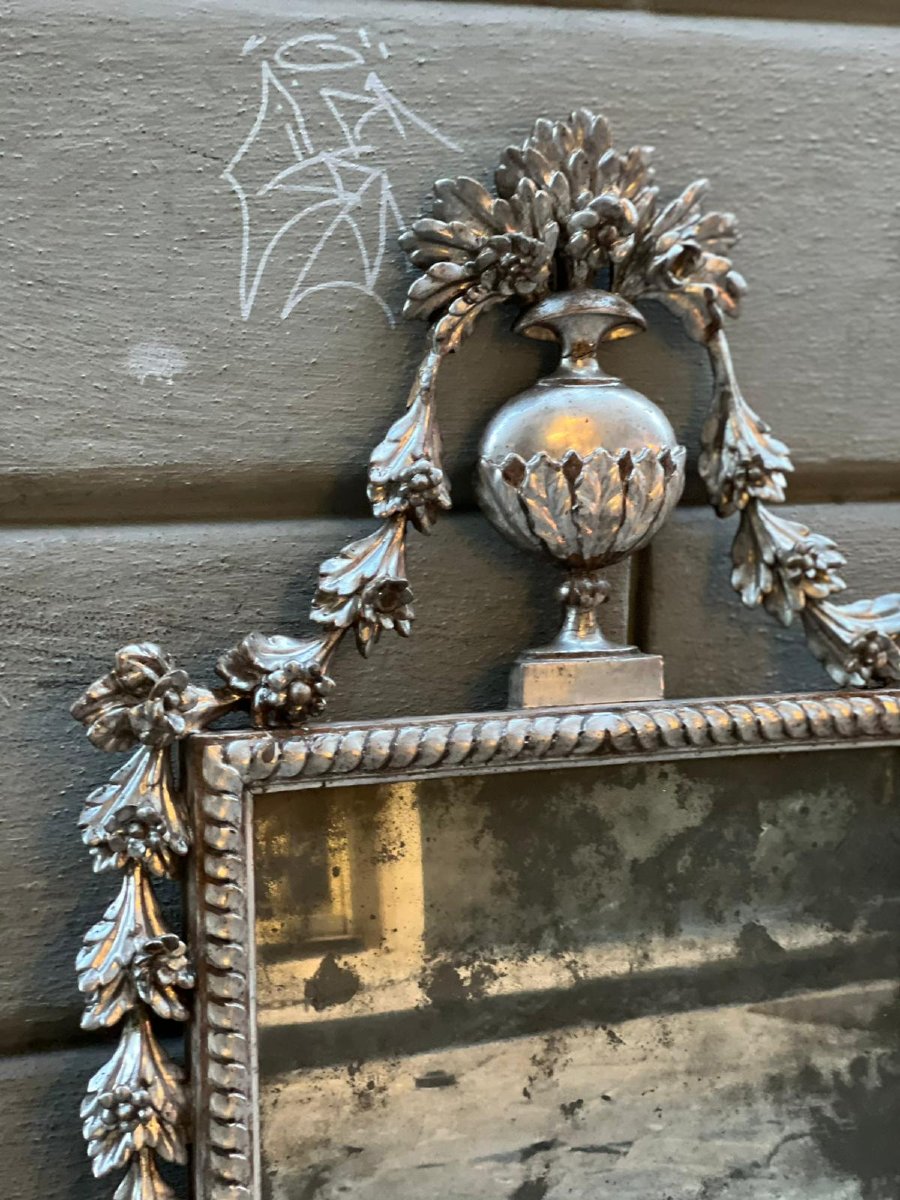 Specchiera in legno intagliato e argentato-photo-3