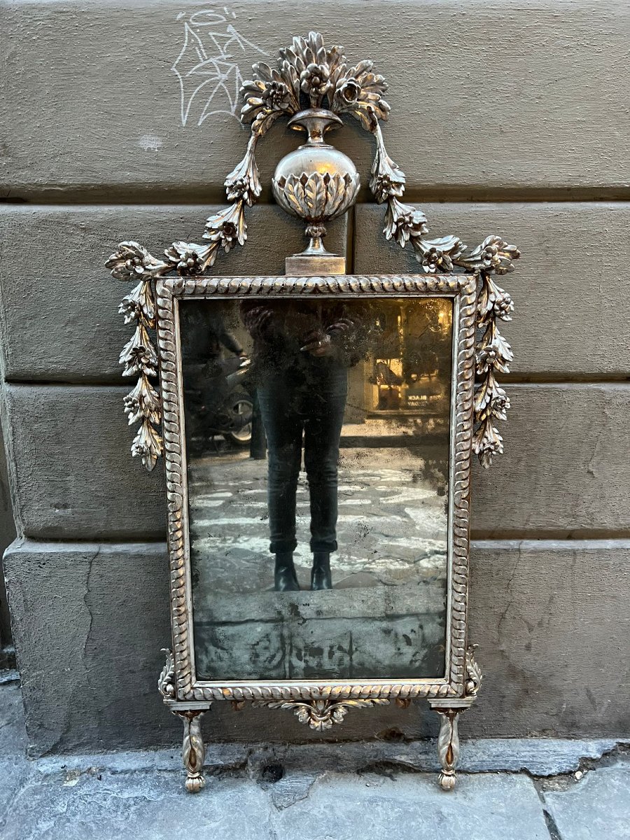 Specchiera in legno intagliato e argentato-photo-4