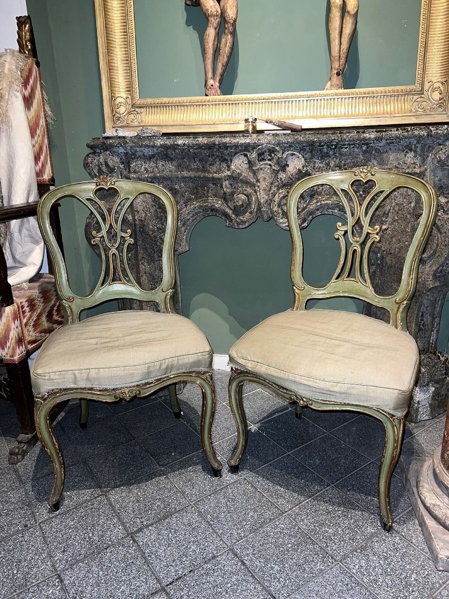 Coppia di sedie Luigi XV in legno dipinto-photo-2