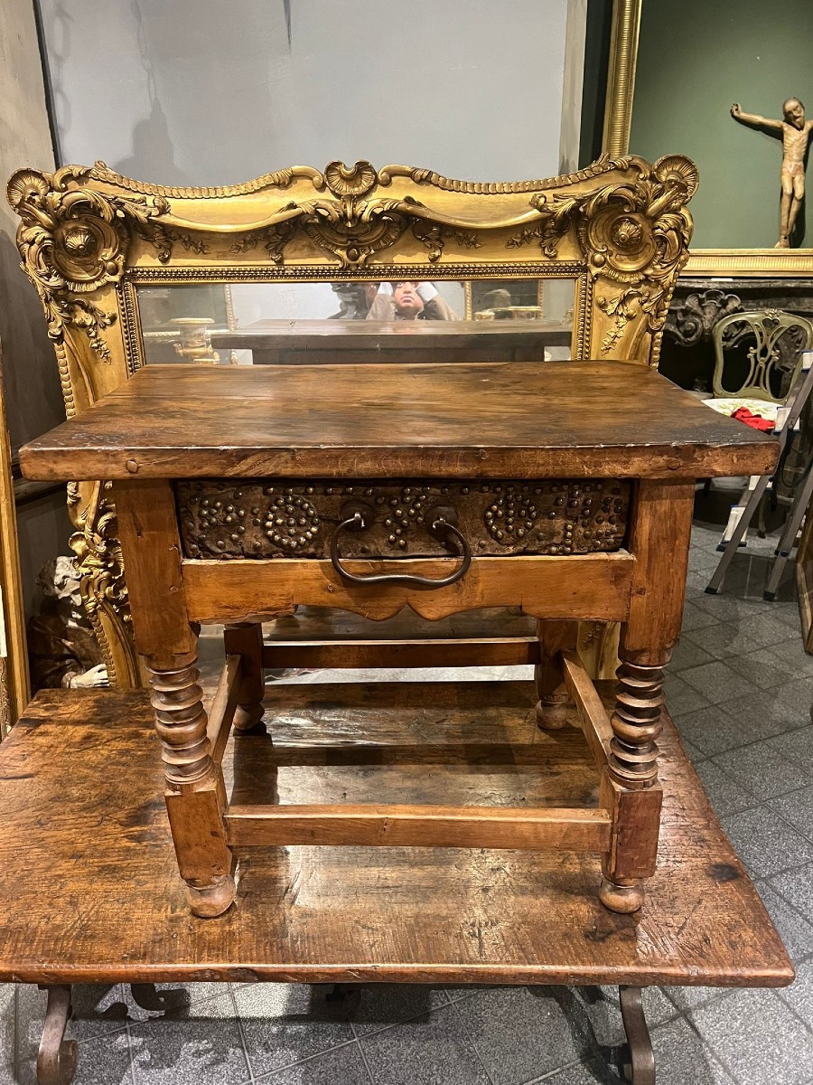 Tavolo rustico in legno massello con cassetto-photo-2