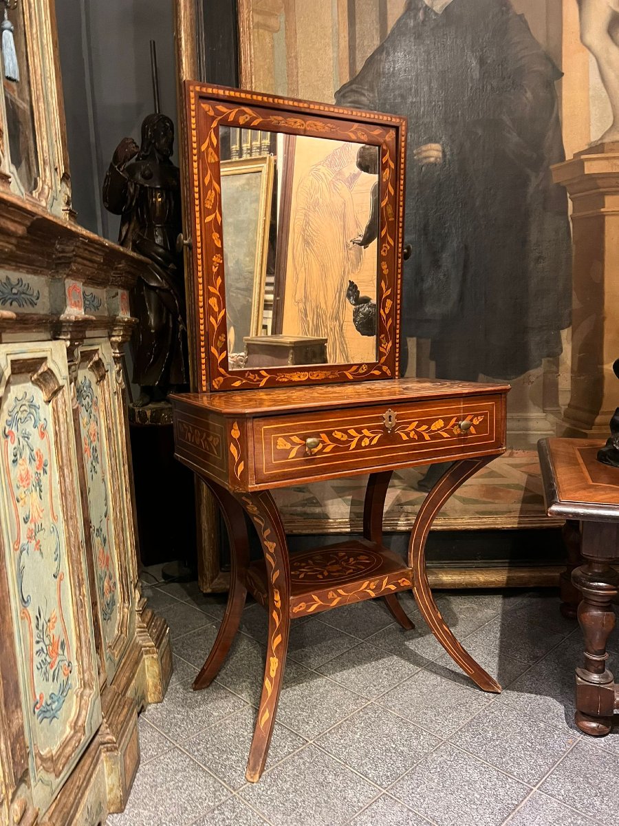 Coiffeuse intarsiata con specchiera basculante-photo-4