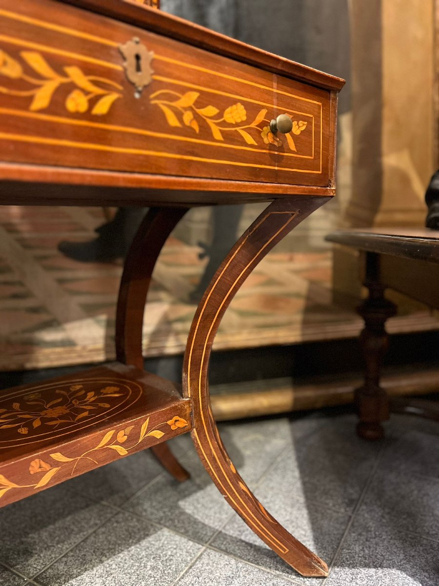 Coiffeuse intarsiata con specchiera basculante-photo-4