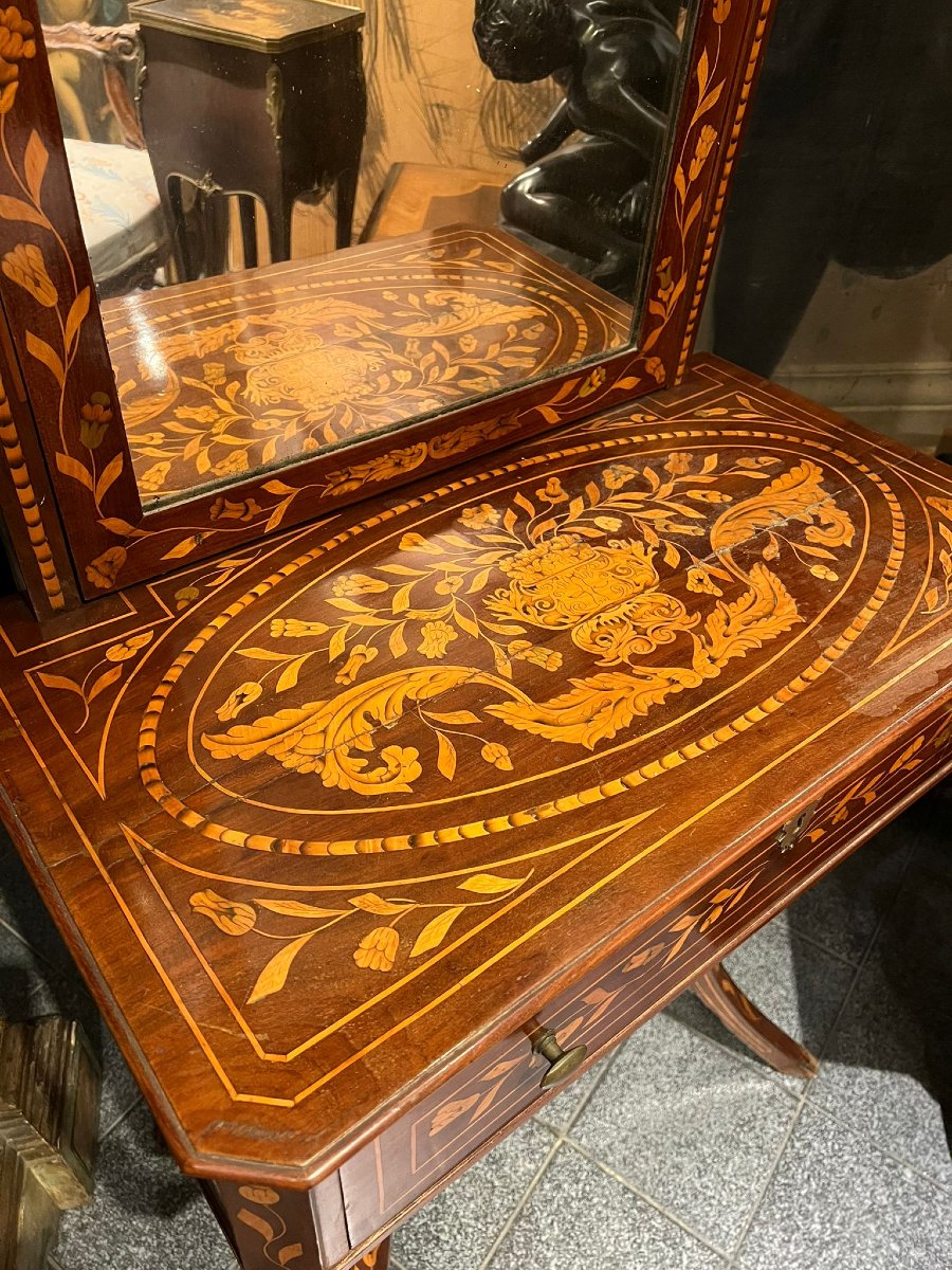 Coiffeuse intarsiata con specchiera basculante-photo-8