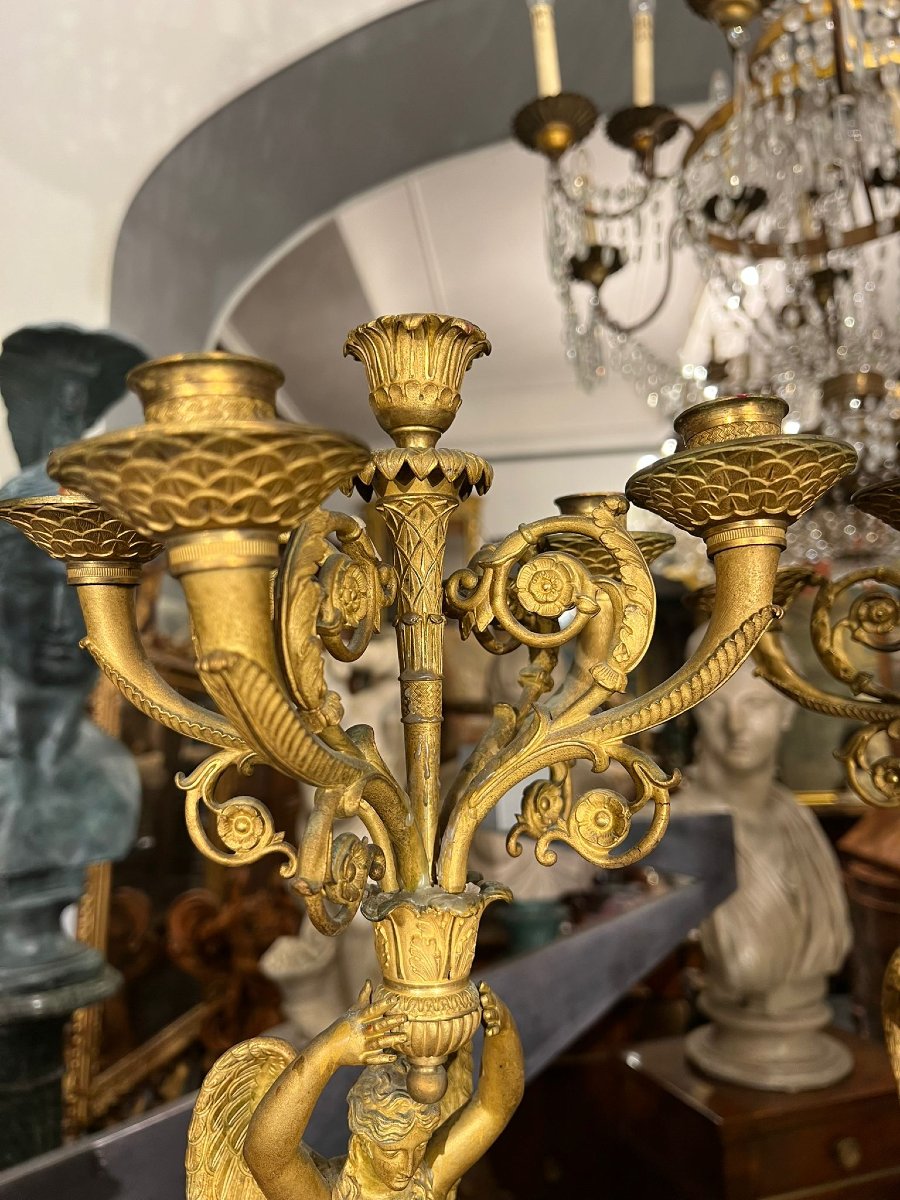 Coppia di grandi candelabri in bronzo dorato-photo-7