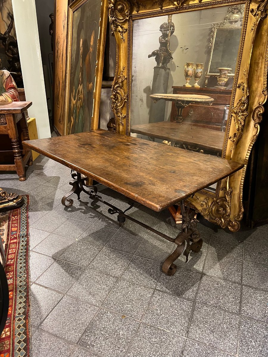 Tavolo rettangolare con base in ferro battuto-photo-3