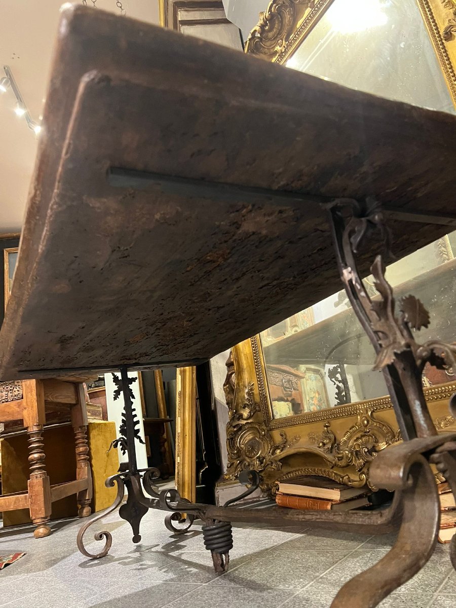 Tavolo rettangolare con base in ferro battuto-photo-7