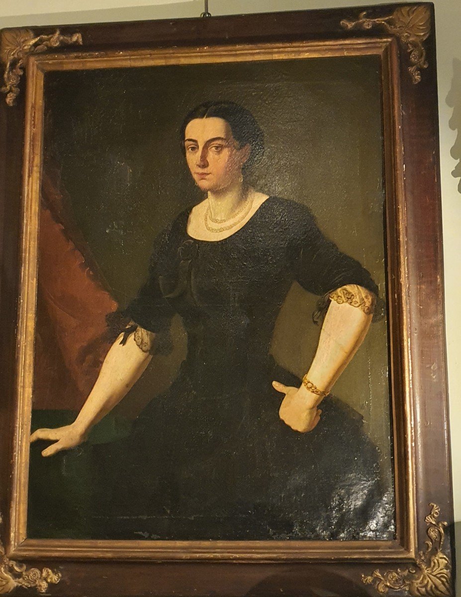 Grande Coppia Di Dipinti Ritratti  Maschile E Femminile -photo-3